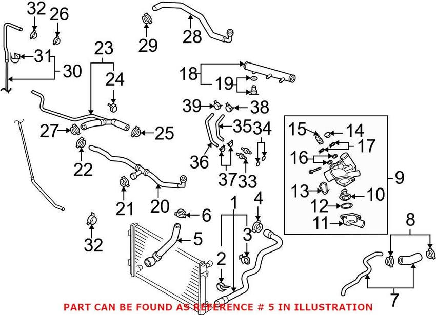 VW Engine Coolant Hose 7L0122051